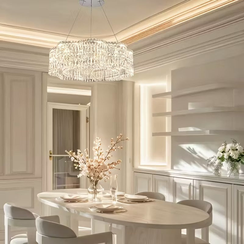 Crystal Chandelier with Multi-Tier Drum Frame
