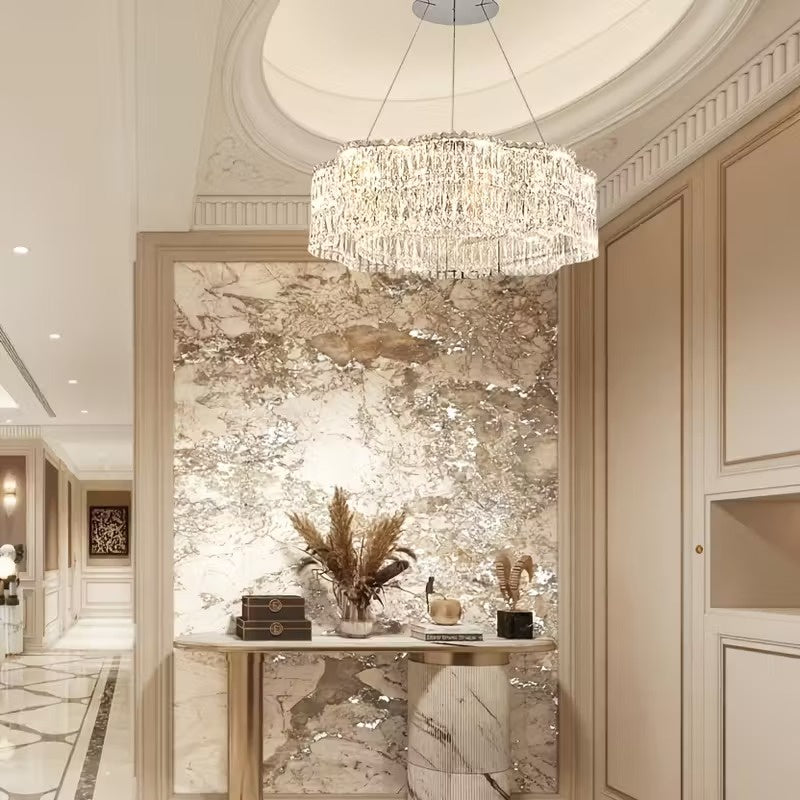 Crystal Chandelier with Multi-Tier Drum Frame