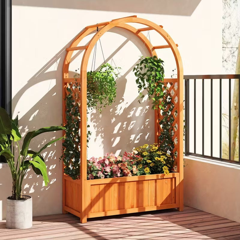 Garden Planter Box with Arched Lattice Frame